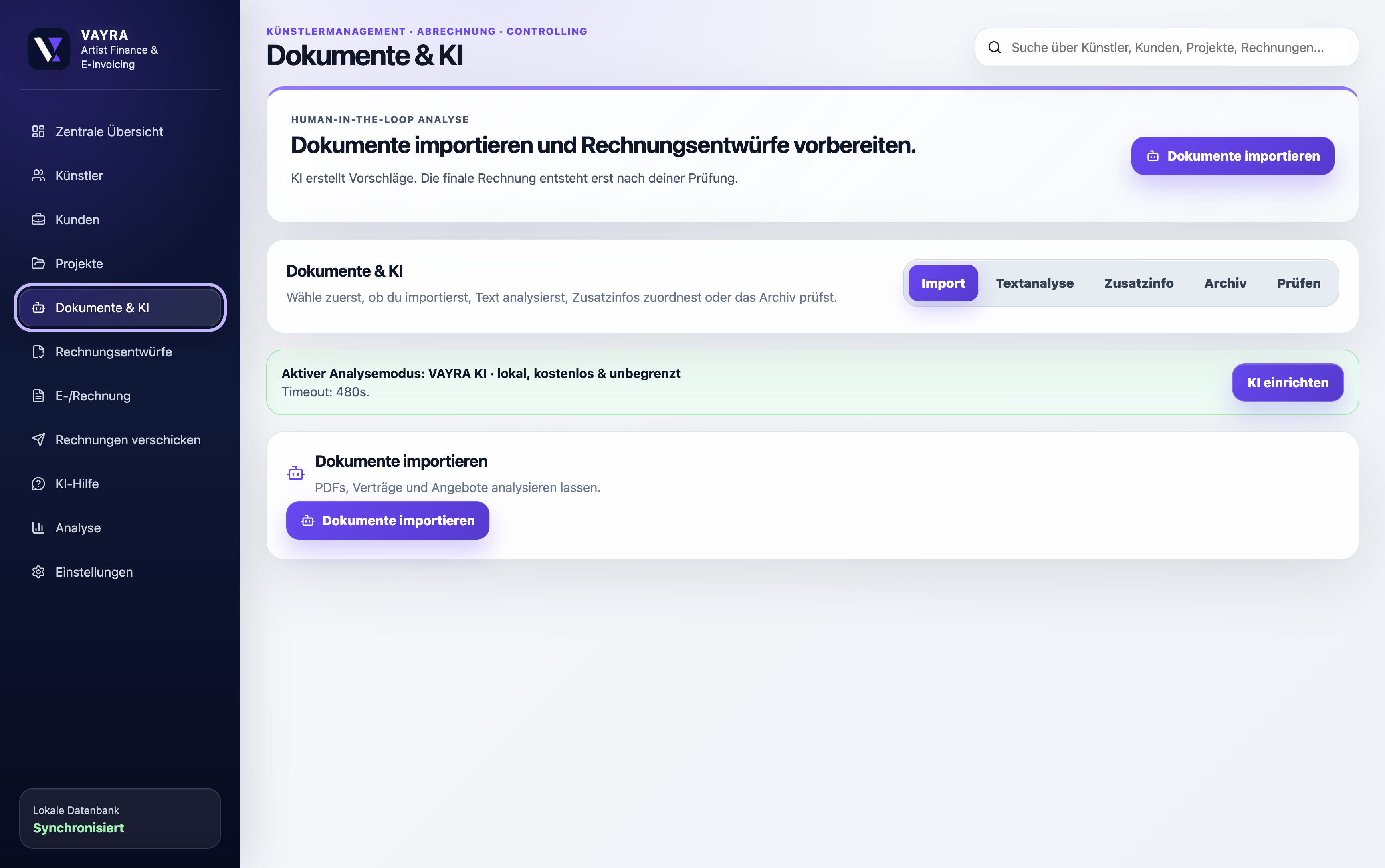 GageVO Dokumentenimport und KI-Analyse